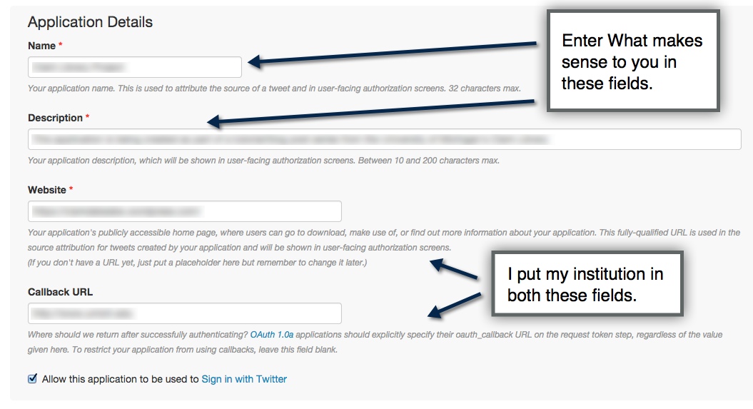 directions on how to sign up for a Twitter Application